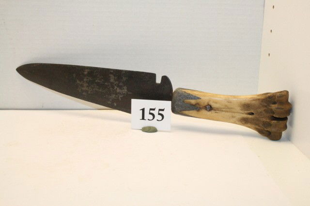 Bone Handle Dag Knife: 14 ½” x 2 ½” Pewter Inlayed Bone Handle Dag Knife with side notches