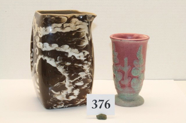 Square Style Pottery Pitcher: Square Style Pottery Pitcher (7”) – chip on spout & Pottery Vase
