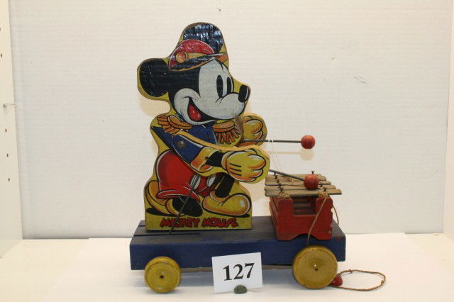 1939 Mickey Mouse Xylophone: Fisher Price 1939 Mickey Mouse Xylophone Pull Toy #798 (EXC)