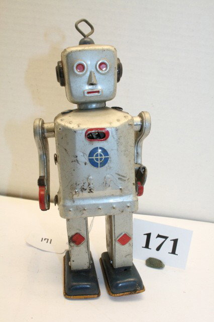 Wind up Walking Robot: 7 ½” Wind up Walking Robot – wound tight (VG – EXC)