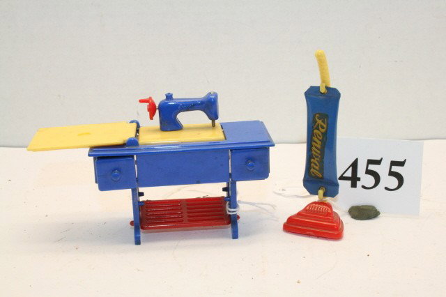 Plastic Sewing Mach. & Sweeper: Lot Plastic Sewing Mach. & Sweeper by Renwal (Pristine)