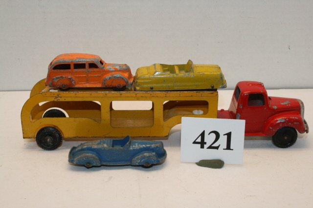 Hubley 10” Car Hauler & 3 Cars: Hubley 10” Car Hauler & 3 Cars