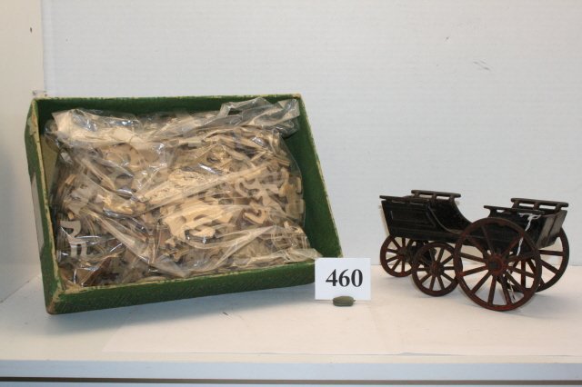 Wood Puzzle, Cast Iron Wagon (as is): Wood Puzzle, Cast Iron Wagon (as is)