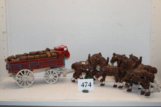 Replica 8 Horse Team Cast Iron Barrel Wagon: Replica 8 Horse Team Cast Iron Barrel Wagon