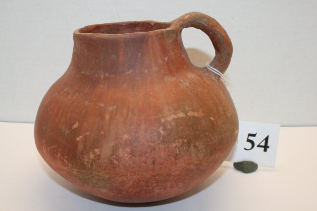 Redware Handled Pitcher: 6 ½” x 5 ½” Redware Handled Pitcher – undecorated, symmetrical