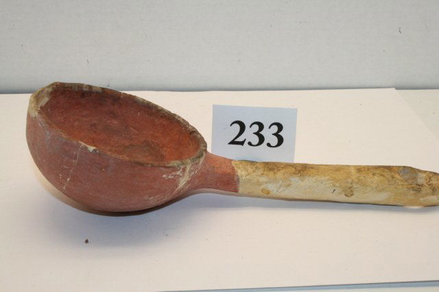 Redware Pueblo III Dipper: 9 ¼” x 4” x 2” Mesa Verde Style Redware Pueblo III Dipper
