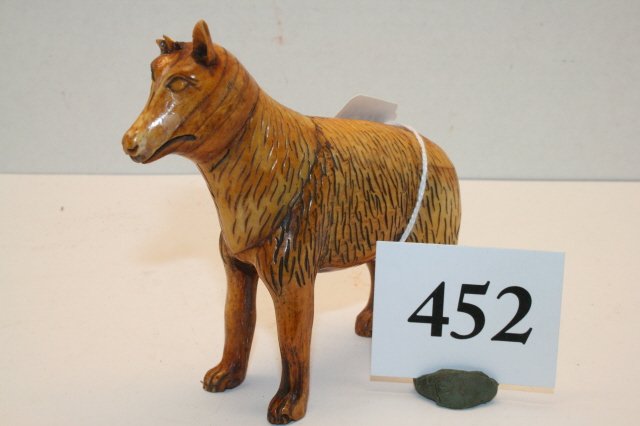 Eskimo Carved Large Arctic Wolf: 4 7/8” x 4 ¼” Old Eskimo Carved Large Arctic Wolf, well done, one ear has been glued