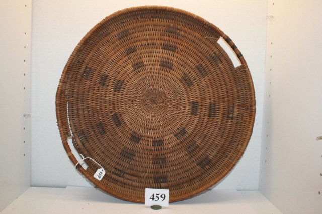 Southwest Basketry Tray: 18” dia. x 1 ½” deep Southwest Basketry Tray –some damage to one side, brittle