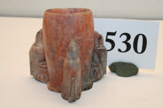 Carved Soapstone Bowl: 2 1/8” x 2 ½” Carved Soapstone Bowl with 3 bird handles