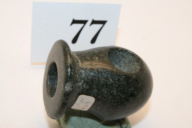 Black Steatite Vase Pipe: 2 1/8” Black Steatite Vase Pipe – Mason Co. West Virginia – Ex. John DeLime Coll.