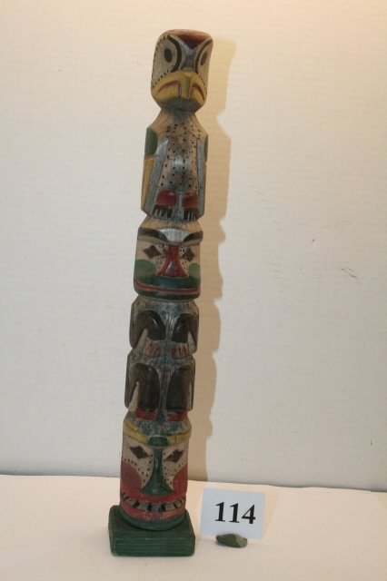 Painted Carved Cedar Totem: 15” Painted Carved Cedar Totem – Animal Effigy (well done)