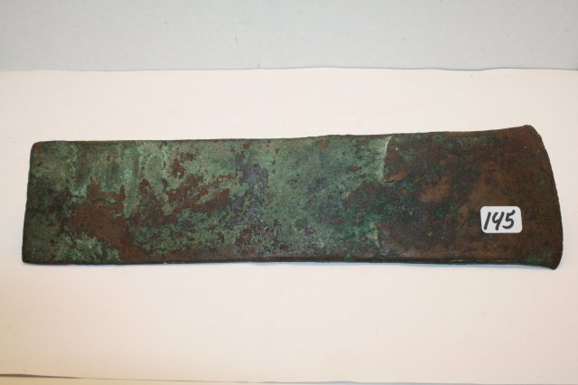 Copper Flare Bit Celt: 10” x 2 ¾” x 3 1/16” Rare Copper Flare Bit Celt found on Long Island Roane Co., Tenn. Pictured “Tribes That Slumber”