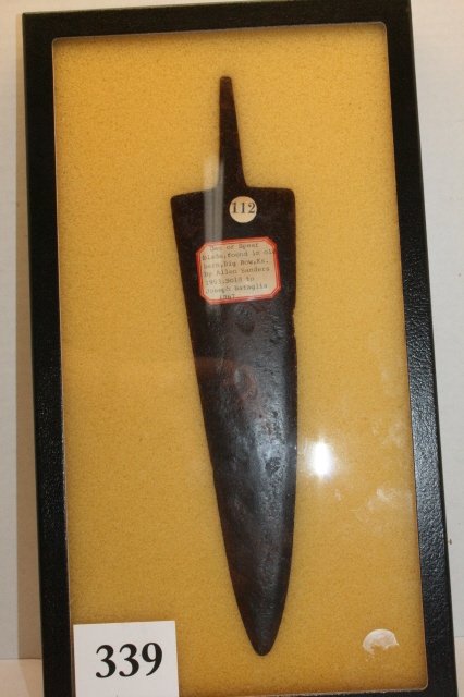 Copper Spear Forged: 12” x 2 ½” Copper Spear Forged – old collection label Big Bow Canvas Sanders Coll. 1953