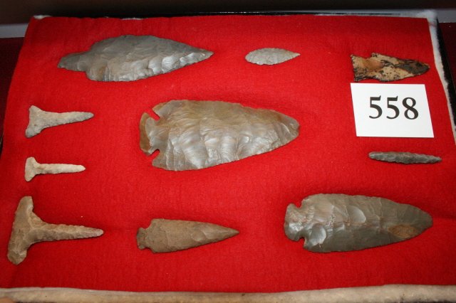 10 Clermont Co. Ohio Relics: 8 x 12 Frame consisting of 10 Clermont Co. Ohio Relics – longest 4 3/8” – most Carter Cave Flints