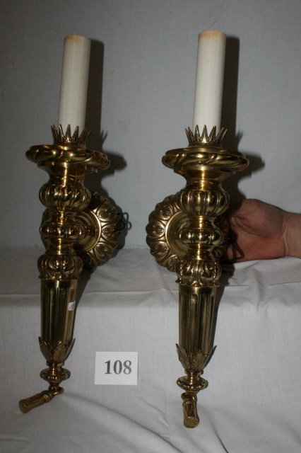 Pair Solid Brass Wall Sconces