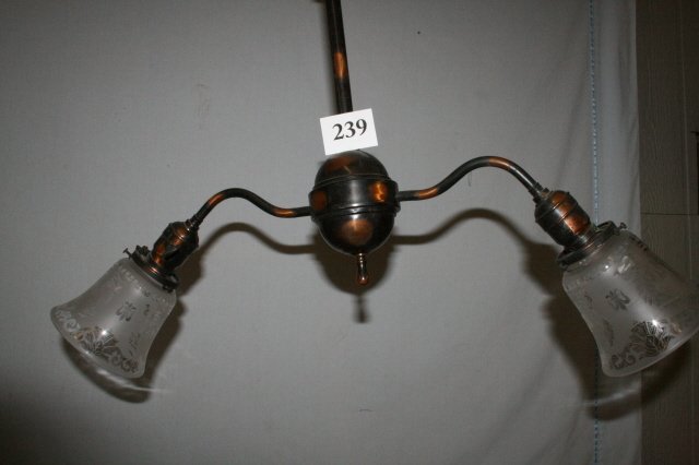 2 Arm Antique Copper Chandelier: 2 Arm Antique Copper Chandelier with shades