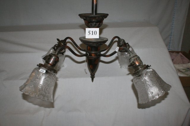 4 Arm Antique Copper Chandelier: 4 Arm Antique Copper Chandelier with 4 pressed shades