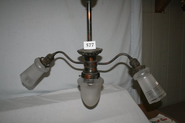 Antique Copper Finish Chandelier: Antique Copper Finish Chandelier with 3 shades – 28” dia.