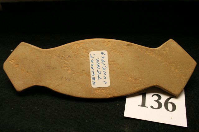 Adena Undrilled Gorget: 6 5/8” Adena Undrilled Gorget (Sandstone) Newport, Tenn. – June 1969