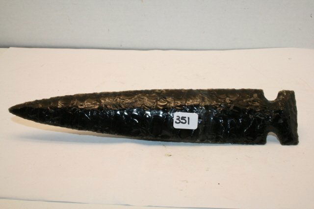 Mayan Obsidian Side Notch Point: 9 ¼” Mayan Obsidian Side Notch Point