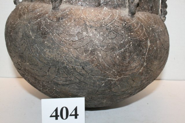 8 Strapped Human Effigy Etched Jar: 8” x 9 ½” Rare 8 Strapped Human Effigy – Relief Carved Etched Jar – Big Eddy Site, St. Francis, Ark.