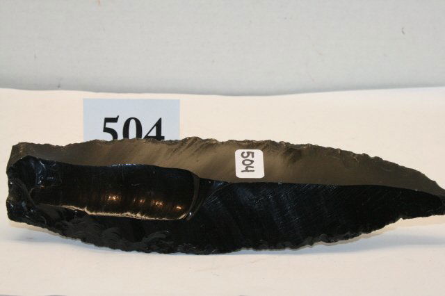 Mayan Obsidian Uniface Blade: 8” x 2” Mayan Obsidian Uniface Blade