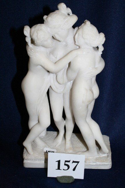 3 Nudes Alabaster Statue: 3 Nudes Alabaster Statue (as is)
