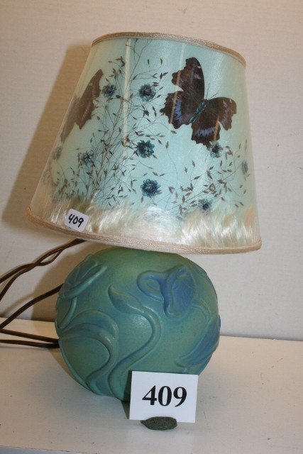 Van Briggle Lamp with original shade: Van Briggle Lamp with original shade – 12” tall