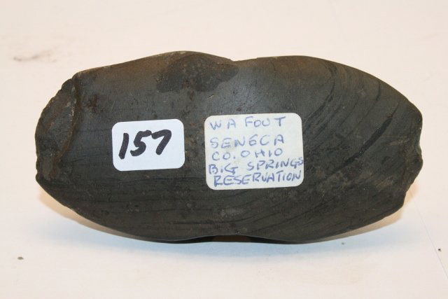 Winged banded Slate Bannerstone: 4 1/8” Winged banded Slate Bannerstone – W.A. Fout, Seneca Co. Ohio – dings to both ends