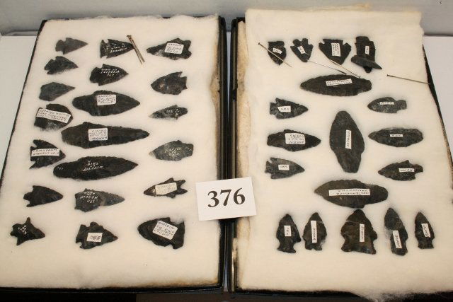 39 Coshocton Flint Points: (2) 12 x 8 Frames total of 39 Coshocton Flint Points – all have info – Hardin – Wyandot Co.’s Ohio