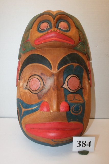 North West Coast Totem Mask: 13” x 8” Carved North West Coast Totem Mask