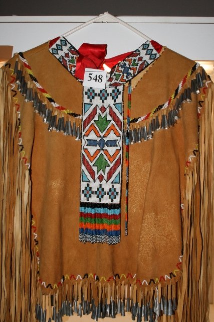 Beaded Fringed Boys Puberty Jacket: 17 x 20 Apache Beaded Fringed Boys Puberty Jacket with tin cones – circ 1950’s