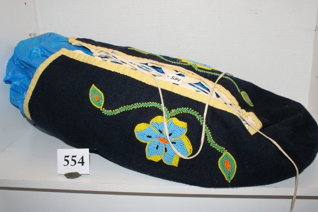 Wool Bead Decorated Baby’s Covering: 20” Wool Bead Decorated Baby’s Covering for Cradle Board – circa 1940’s