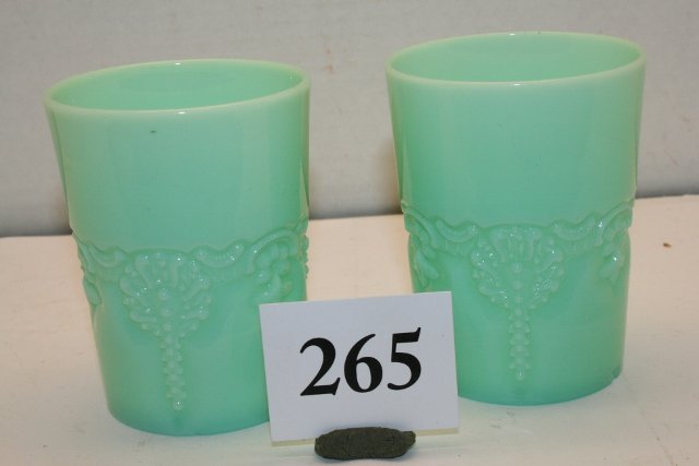 (2) Light Green Tumblers: 3 ¾” (2) Light Green Tumblers