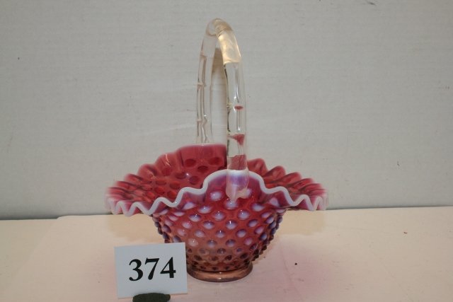 Fenton Plum Hobnail Basket: 8 ½” Fenton Plum Hobnail Basket