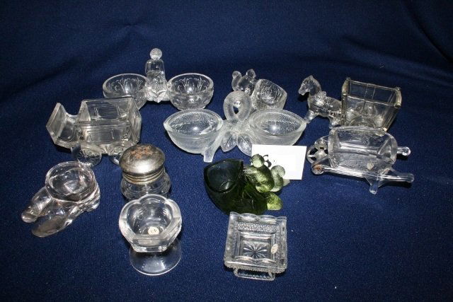 11 Assorted Salt Dips: 11 Assorted Salt Dips – squirrel, horse & cart, wheelbarrow (nicks & chips)