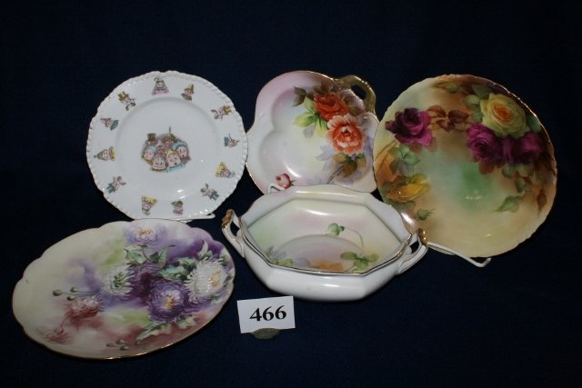 5 pcs. Glass: 5 pcs. Glass: Haviland Plate, Bavarian Plate, Noritake Handle Dish, Brownie Plate with hairline crack