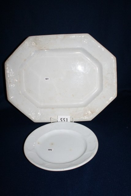 White Ironstone Platter: Heavy White Ironstone Platter marked “R” 1856? & Ironstone Plate with same mark 1855?
