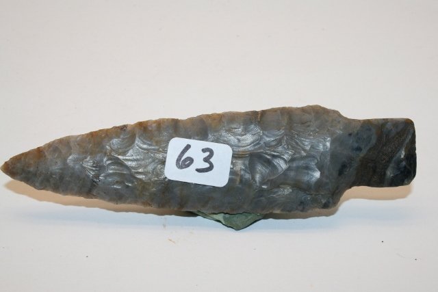 Coshocton Flint? Archaic Stemmed Spear: 4 7/8” Coshocton Flint? Archaic Stemmed Spear – Brown Co. Ohio