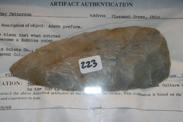 5 ½” Flint Ridge Blade: 5 ½” Flint Ridge Blade, Scioto Co. Ohio – Ex. Townsend Coll. Perino C.O.A.