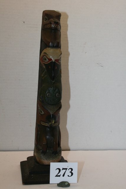 North West Coast Totem Pole: 12 ¾” Tall Nicely Carved Painted North West Coast Totem Pole – circa 1900 – Fine!