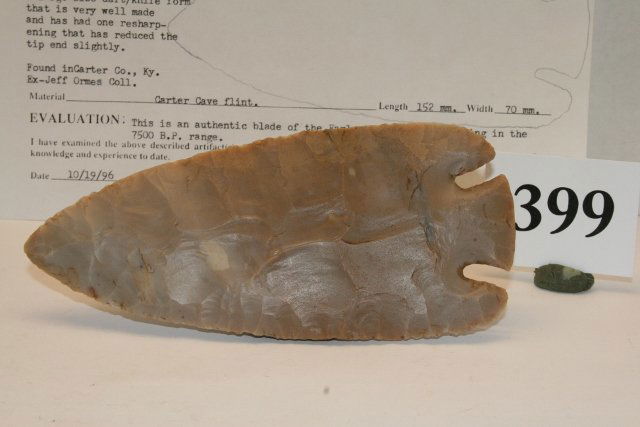 Lost Lake Point Carter Cave Flint: 5 15/16” Lost Lake Point Carter Cave Flint – Carter Co. Kentucky – Ex. Jeff Ormes –Chris Ward Collections – Perino C.O.A. in wood case