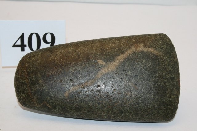 Hardstone Adz: 4 ½” Highly Polished Hardstone Adz with worm mark, Ross Co. Ohio – Slight restoration to bit