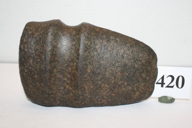 ¾ Groove Axe: 6 ¼” ¾ Groove Axe with one large porphyry spot near bit, Cuyhoga Co. Ohio, one thumb nail size chip to bit