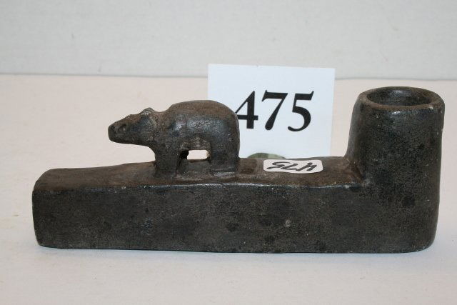 Steatite Cherokee Bear Effigy Pipe: 5 1/8” Steatite Cherokee Bear Effigy Pipe
