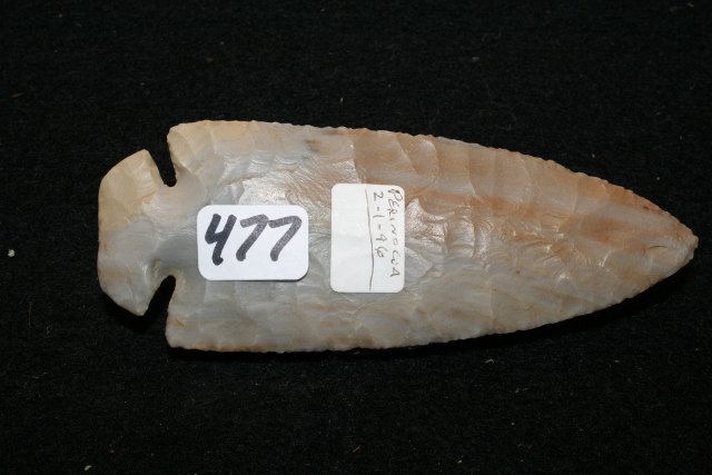 Carter Cave Flint Dovetail Point: 4 3/16” Carter Cave Flint Dovetail Point – Scioto Co. Ohio – Ex. Kelley Barry Collection – Perino C.O.A.
