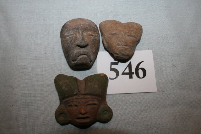 3 Pottery Head Fragments: 3 Pottery Head Fragments, Mexico, nice lot, largest 1 5/8”
