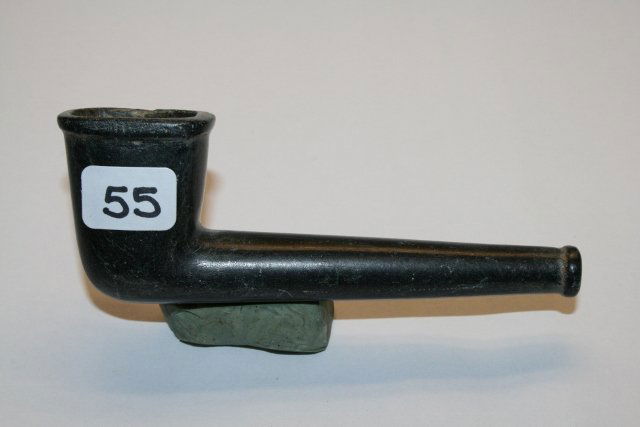 Steatite Elbow Pipe: 4 ¼” Fine Steatite Elbow Pipe with Rectangular Bowl – Hardin Co. Kentucky – Ex. Stroud Coll.