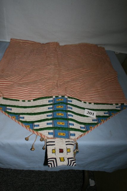 Beaded Cradle Cover: 34” x 24” Beaded Cradle Cover – beading is on heavy hide – ticking cloth –some staining – very nice