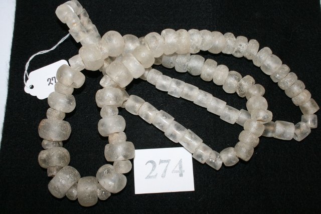 Strand of Mayan Crystal Beads: 46” Strand of Mayan Crystal Beads – Beads 3/8” to 1” Grade 10 Eugene Bohan Coll.